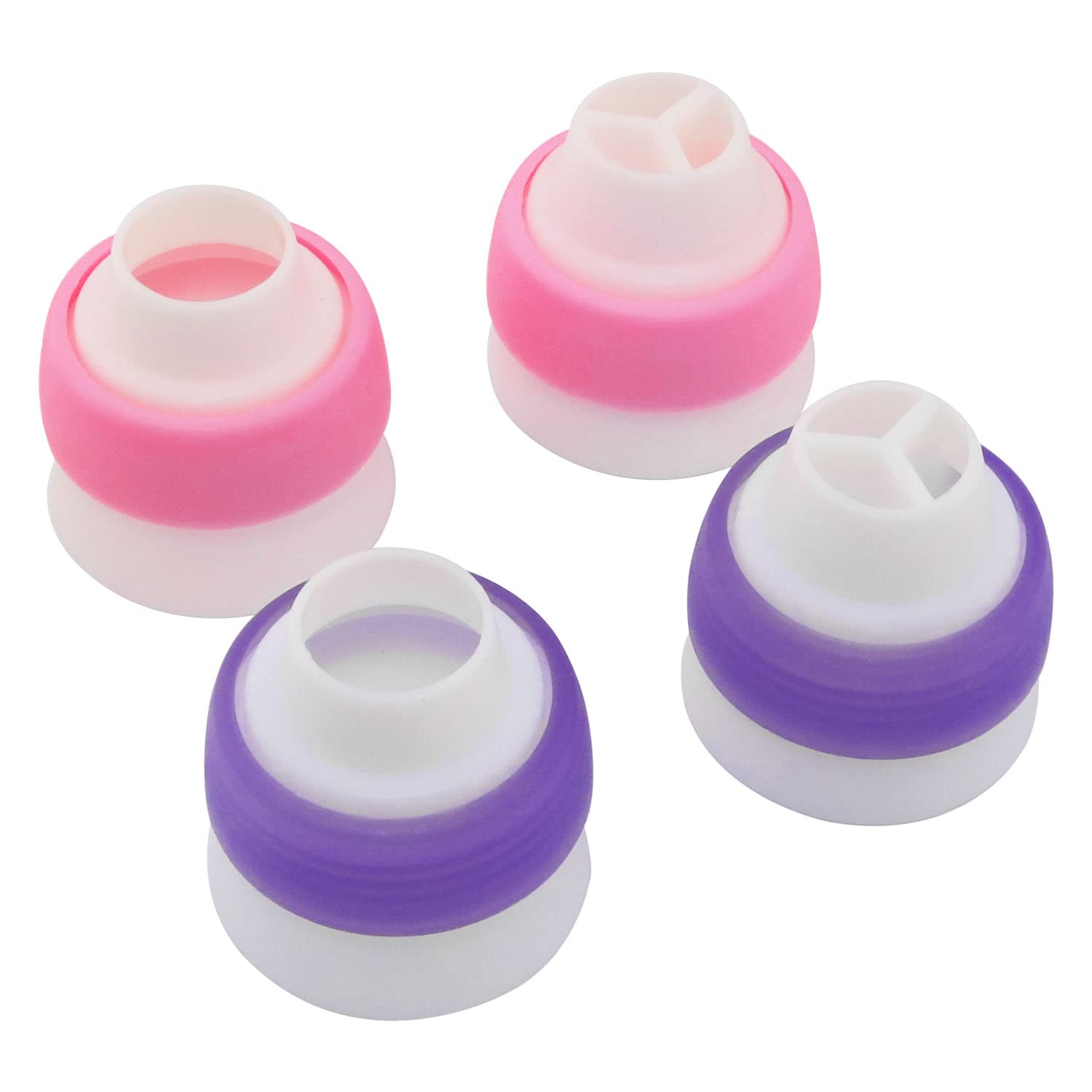 Dghaop 4Pcs Russian 3 Color Nozzle Converter Coupler Icing Nozzles Pink + Purple Single Hole/Three Holes Icing Cake Decor Tools