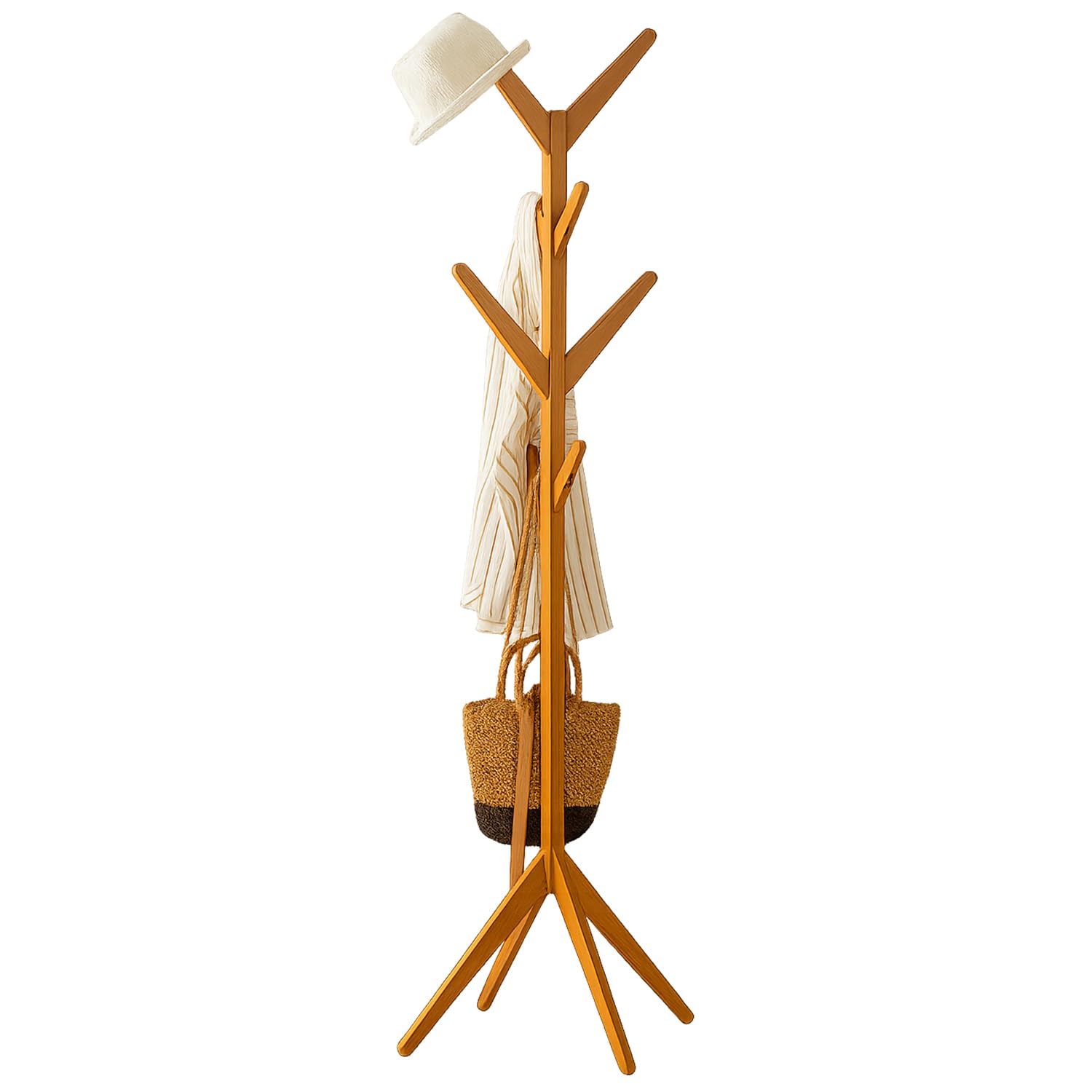 Naayaab Craft Coat Racks Coat Stand Free Standing With 8 Hooks Organize Hats Scarves, Clothes, Handbags For Entry Hallway Bedroo