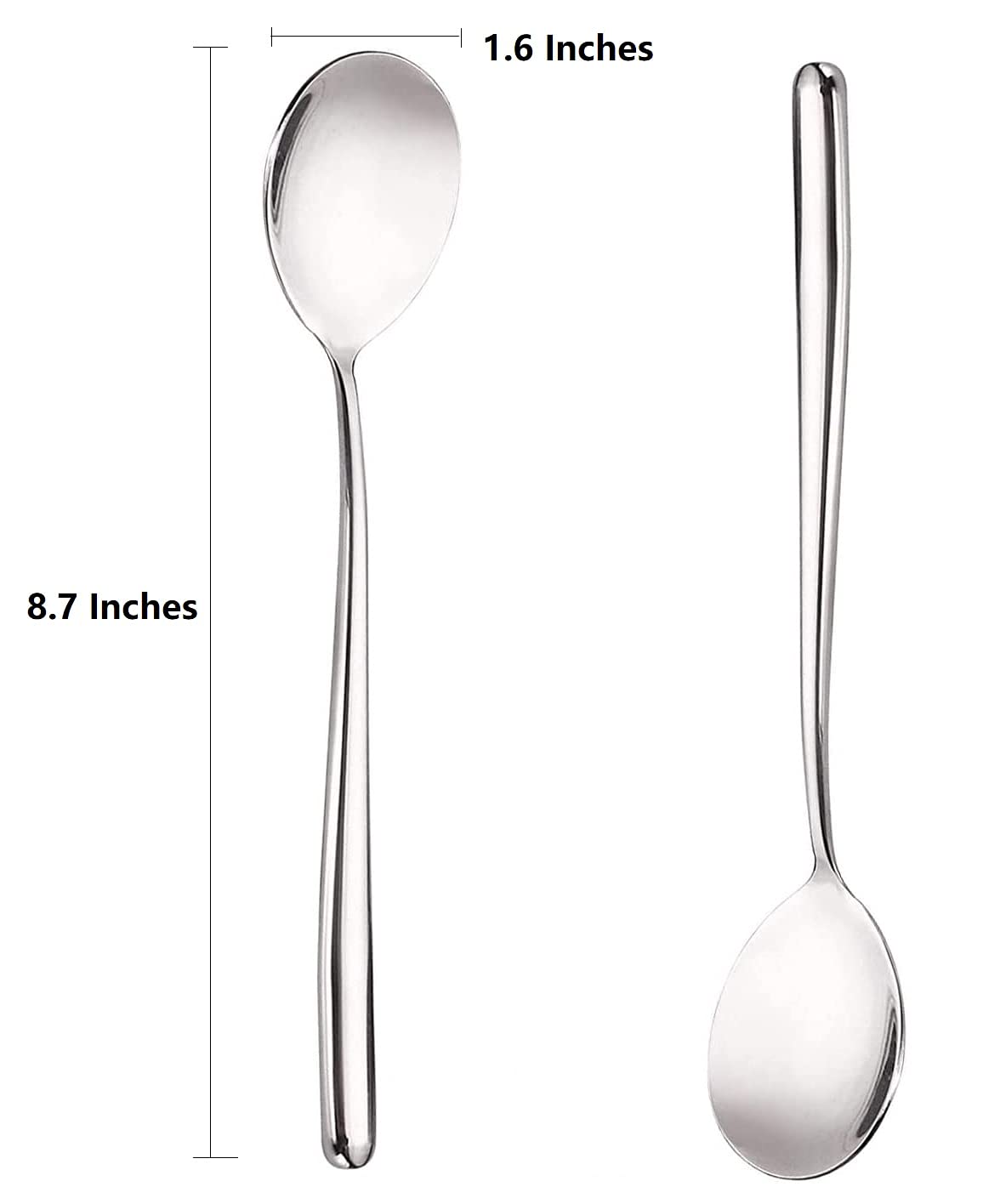 Korean Spoon,Stainless Steel Long Handle Soup Spoons,Long Tablespoon,Coffee Spoon,Silver,Pack Of 5 (8.7X1.6 Inches)