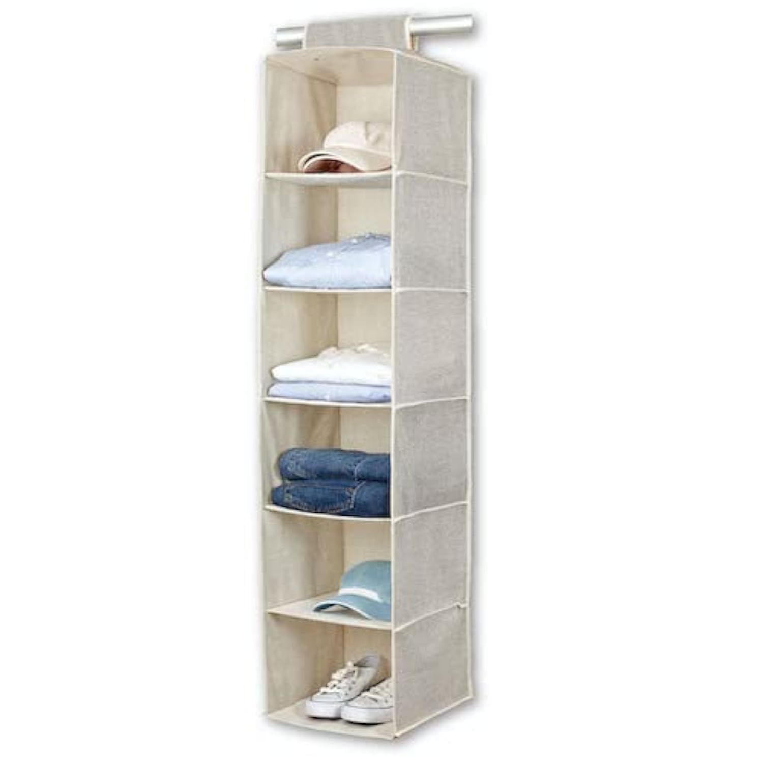 Bino 6-Shelf Sweater Closet Organizer - Beige | Closet Hanging Organizer For Bedroom | Hanging Sweater Storage Organizer | Hangi