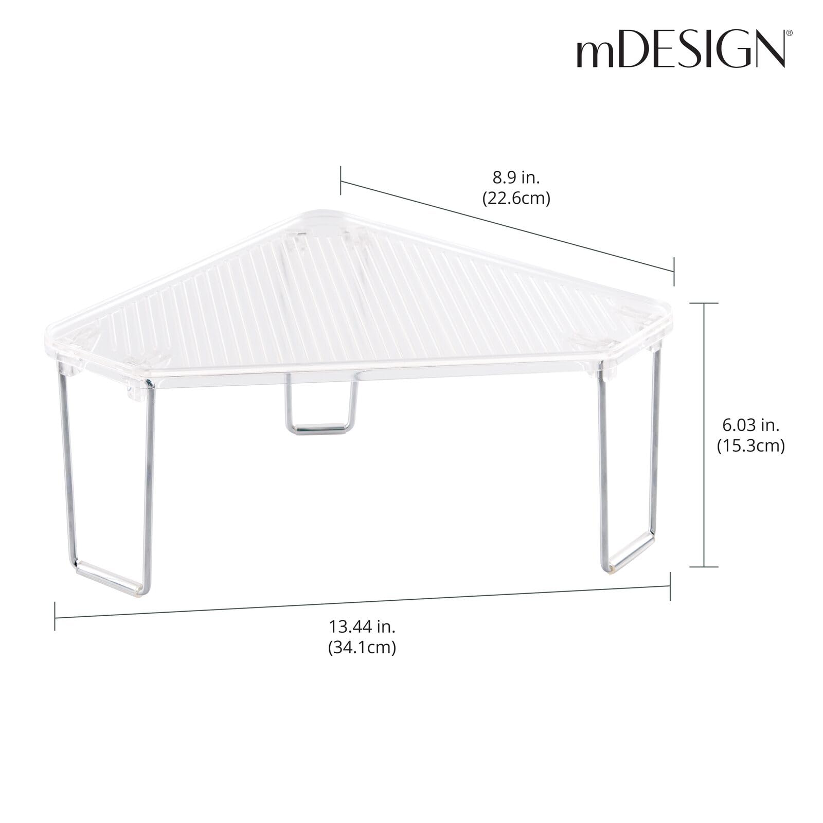 mDesign Plastic/Steel Corner Stackable Rack  Storage Organizer Shelf for Bathroom  Vanity  Countertop  Sink  Cabinet  Holds Makeup  Shower Accessories  Ligne Collection - 2 Pack - Clear