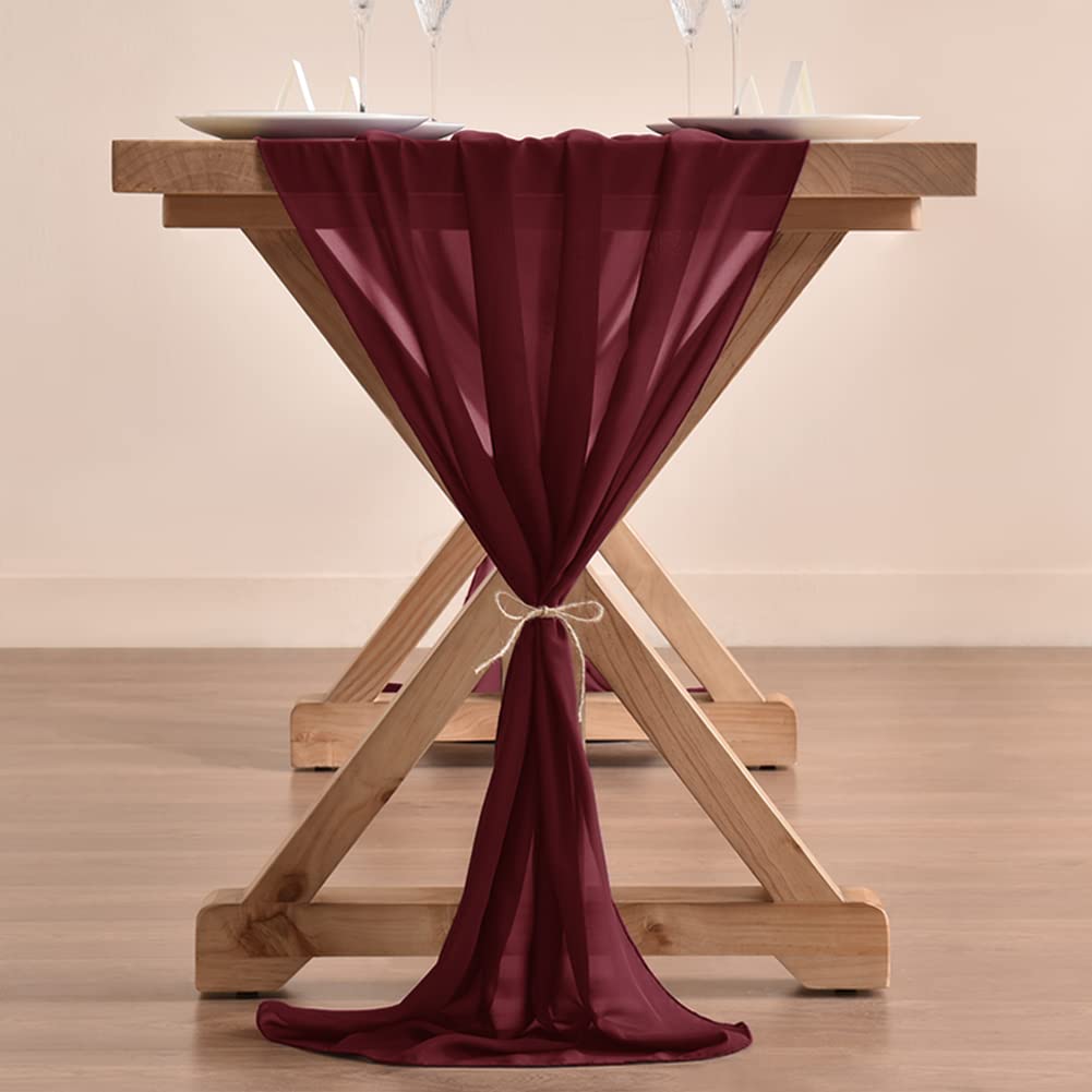 Socomi 14Ft Burgundy Chiffon Table Runner 29X170 Inches Sheer Wedding Runner Romantic Rustic Table Runner For Easter Thanksgivin