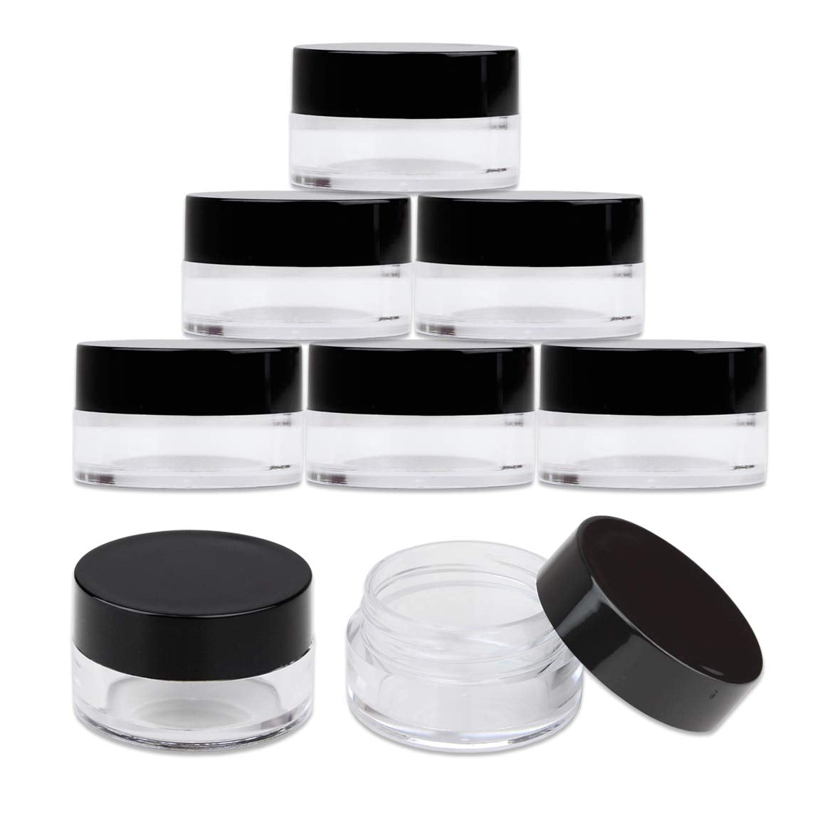 50 Jars - Beauticom High-Graded 5 Grams/5 Ml Bpa Free Thick Clear Acrylic 100% No Leak Plastic Empty Containers With Black Lid F