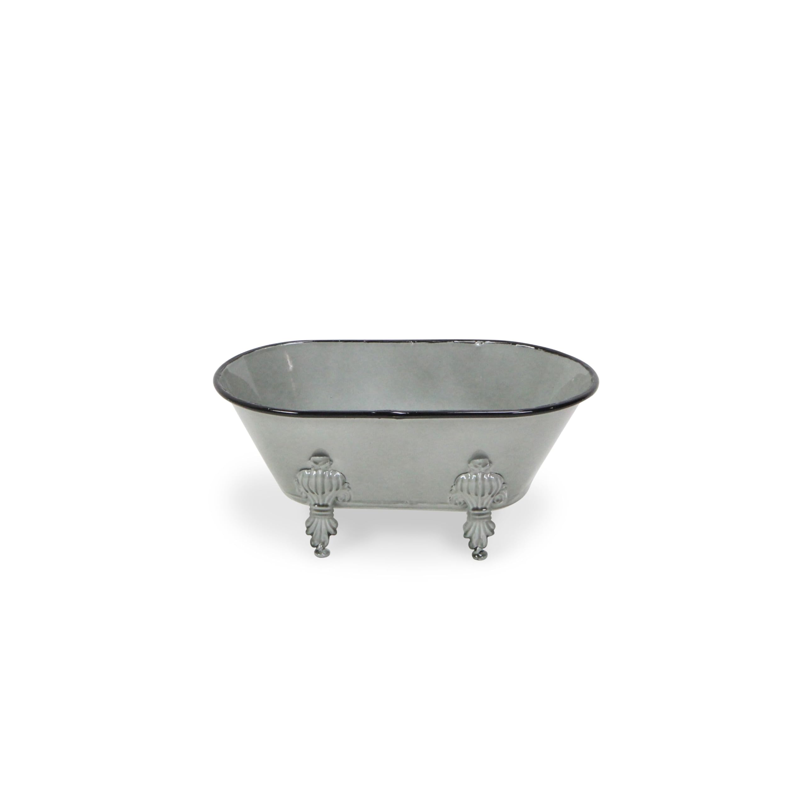 Cheungs Lavande Metal Fleur-De-Lis Tub Decor-Small-Galvanized Table D  Cor, 10'' L X 5.5'' W X 4.5'' H, Gray