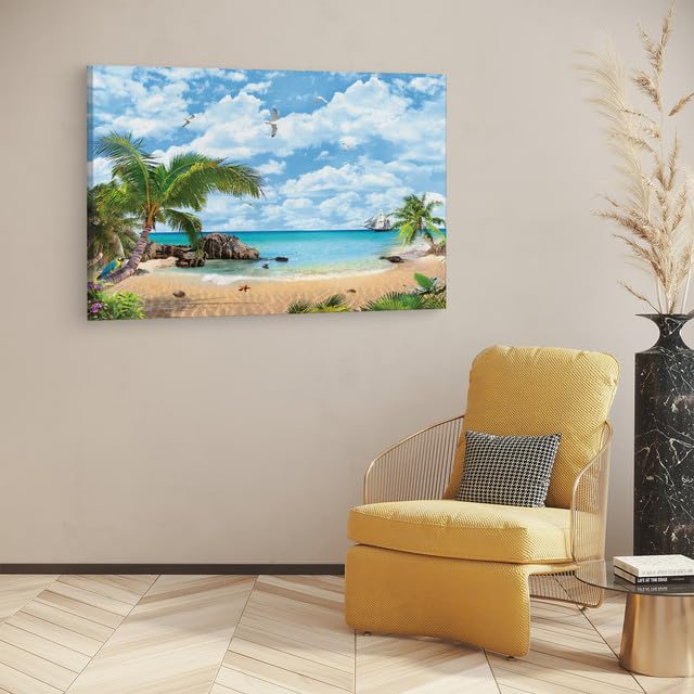 TRUECANVAS Mediterranean Beach, Wooden Framed Canvas Paintings for Home Decor | Bedroom, Living Room,Wall Decoration | Wall Art