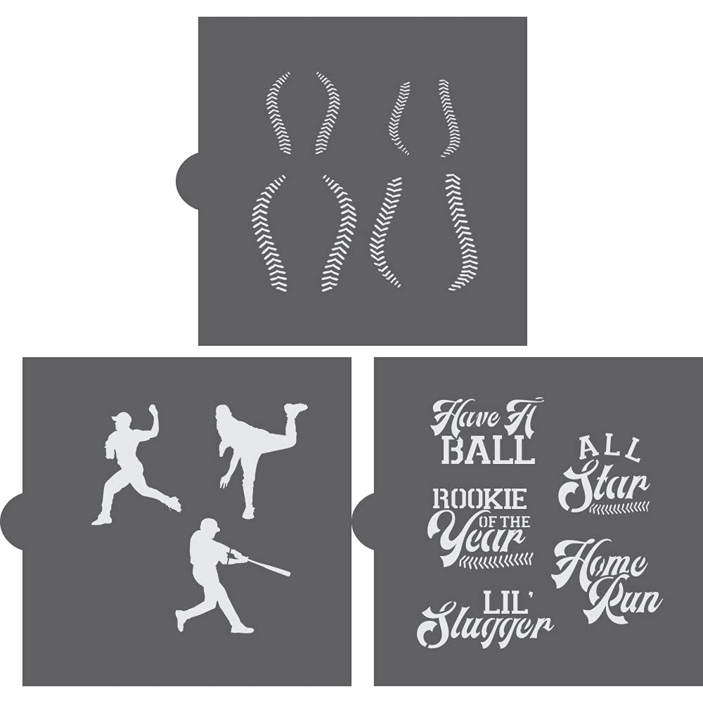 Baseball Team | Birthday Party | Little League Season | Cookie, Cupcakes, Crafts | 3 Sheets 10 Stencils Value Pack