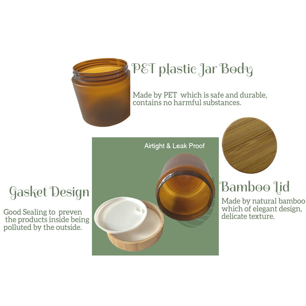 Beeco Gif2U Empty Bamboo Lid Jar 16Oz/500G,Refilable Plastic Round Cosmetic Containers For Powder,Body Butter,Cream,Lotion,Wide