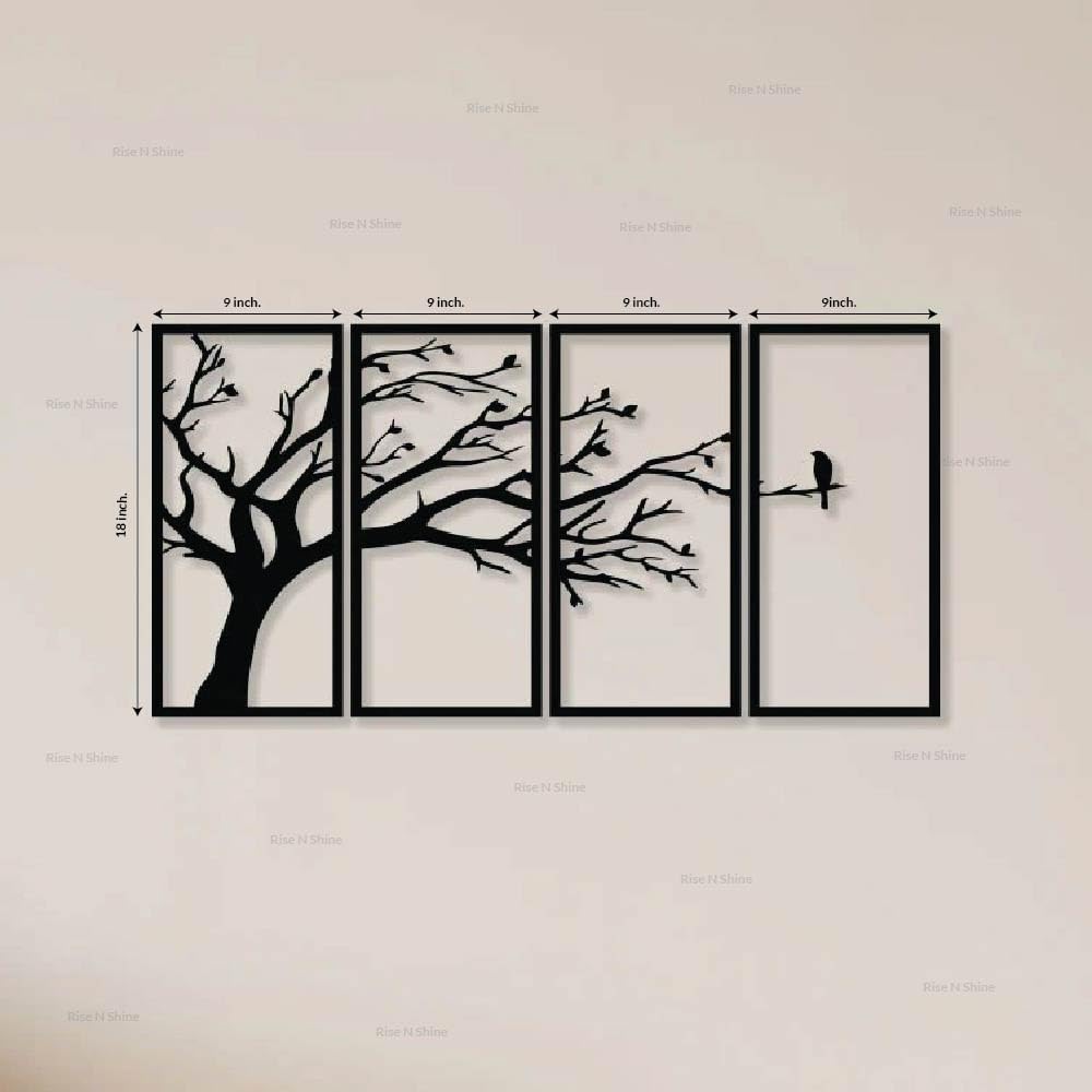 Rise N Shine Wooden Tree Wall Art Panel Frame | Alone Bird In Forest Wooden Wall Art |Wall Decor Hanging | Tree Design Wooden Ho