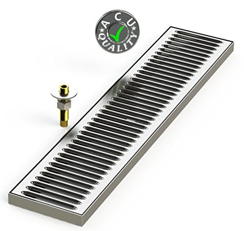 ACU Precision Sheet Metal 0150-24 Surface Mount Drip Tray with Drain 5 x 24 x 3/4 - Stainless Steel # 4 Brushed Finish, 0.75 Hei