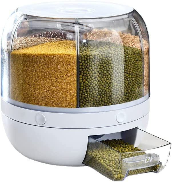 6Grid Rotating Food Dispenser  Rice Bucket Storage Tank, Cereal And Rice Dispenser, Stackable Food Storage Containers, OneCli