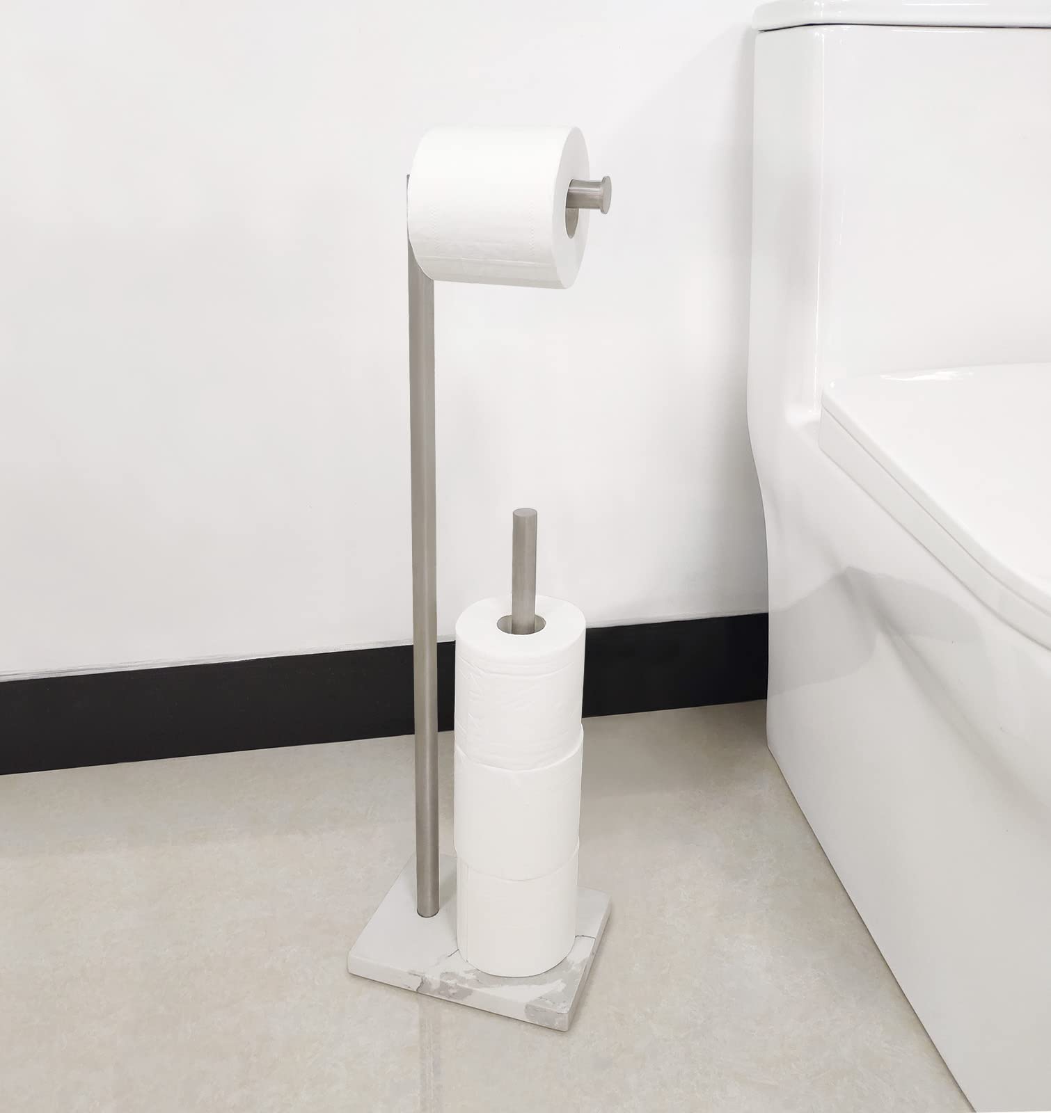 Gzila Free Standing Toilet Paper Holder Stand With Reserve, Heavy Weighted Marble Base Design, Bathroom Stands Tissue Rolls Hold