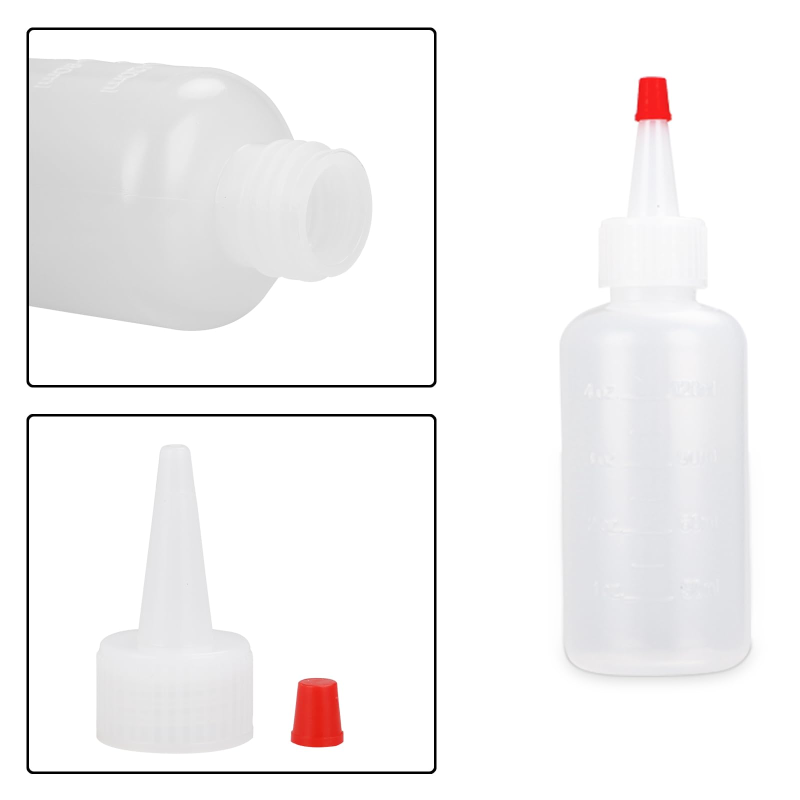 40 Pack 4Oz Plastic Squeeze Bottles With Red Tip Caps And Measurement, Leak Proof Refillable Plastic Squeeze Condiment Bottles C
