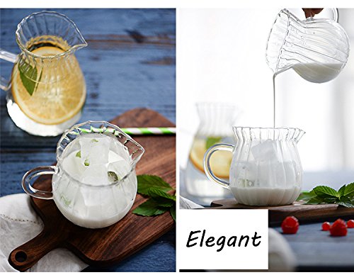 CHOOLD Creative Embossed Stripe Clear Crystal Glass Creamer Pitcher/Serving Pitcher/Sauce Pitcher/Milk Coffee Creamer Jug for Kitchen(4/5.5/9/12oz)