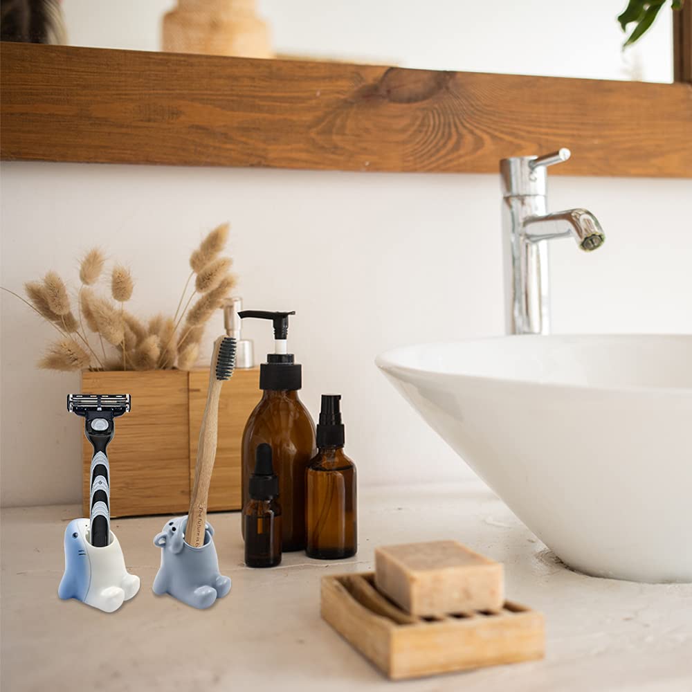 Cute Cartoon Toothbrush Holder For Kids, Fun Resin Pen Pencil Holder, Mini Animal Single Tooth Brush Stand, Creative Bathroom Or