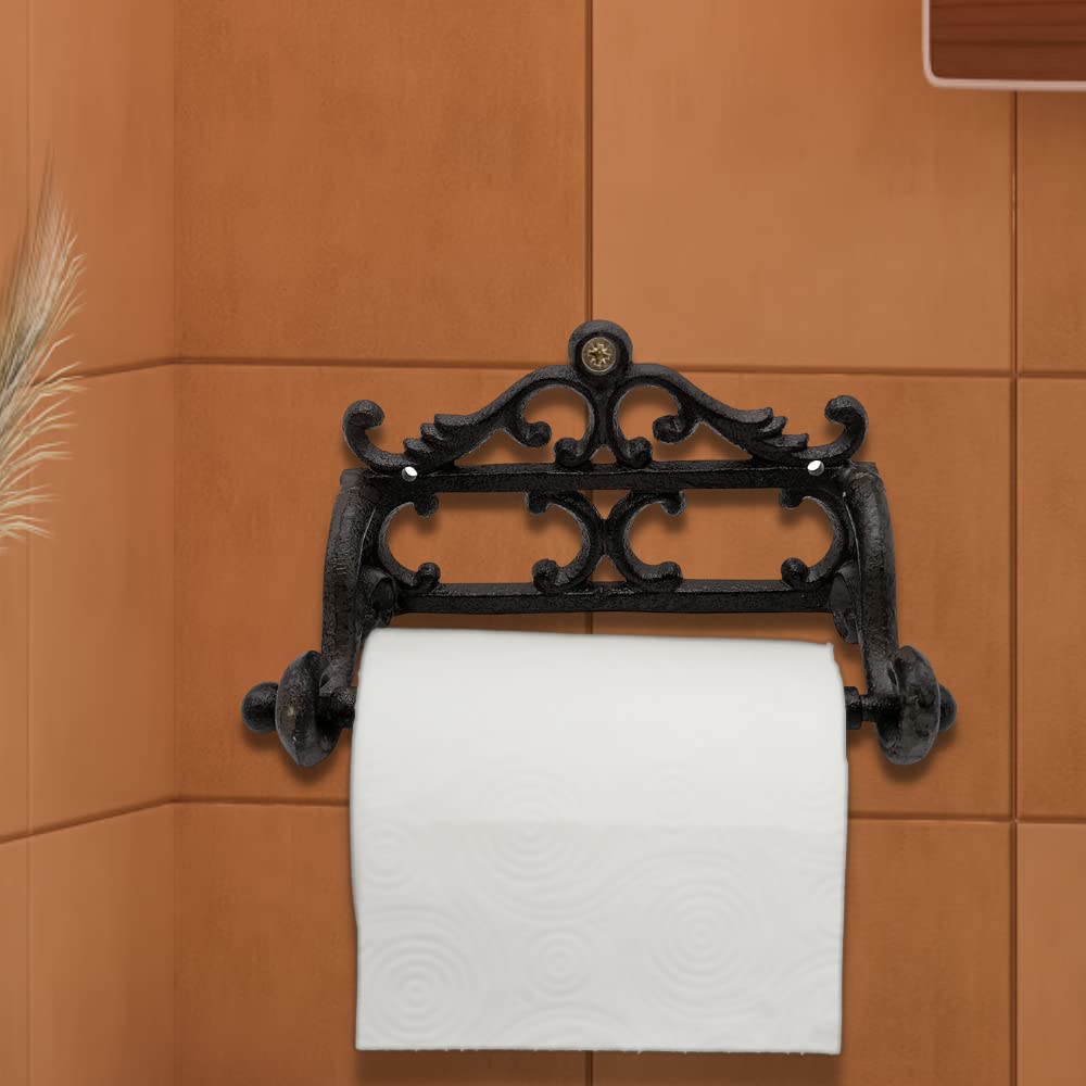 Comfy Hour Antique And Vintage Ocean Collection Cast Iron Tissue Holder, Toilet Paper Holder, Aged Old Fashioned Black