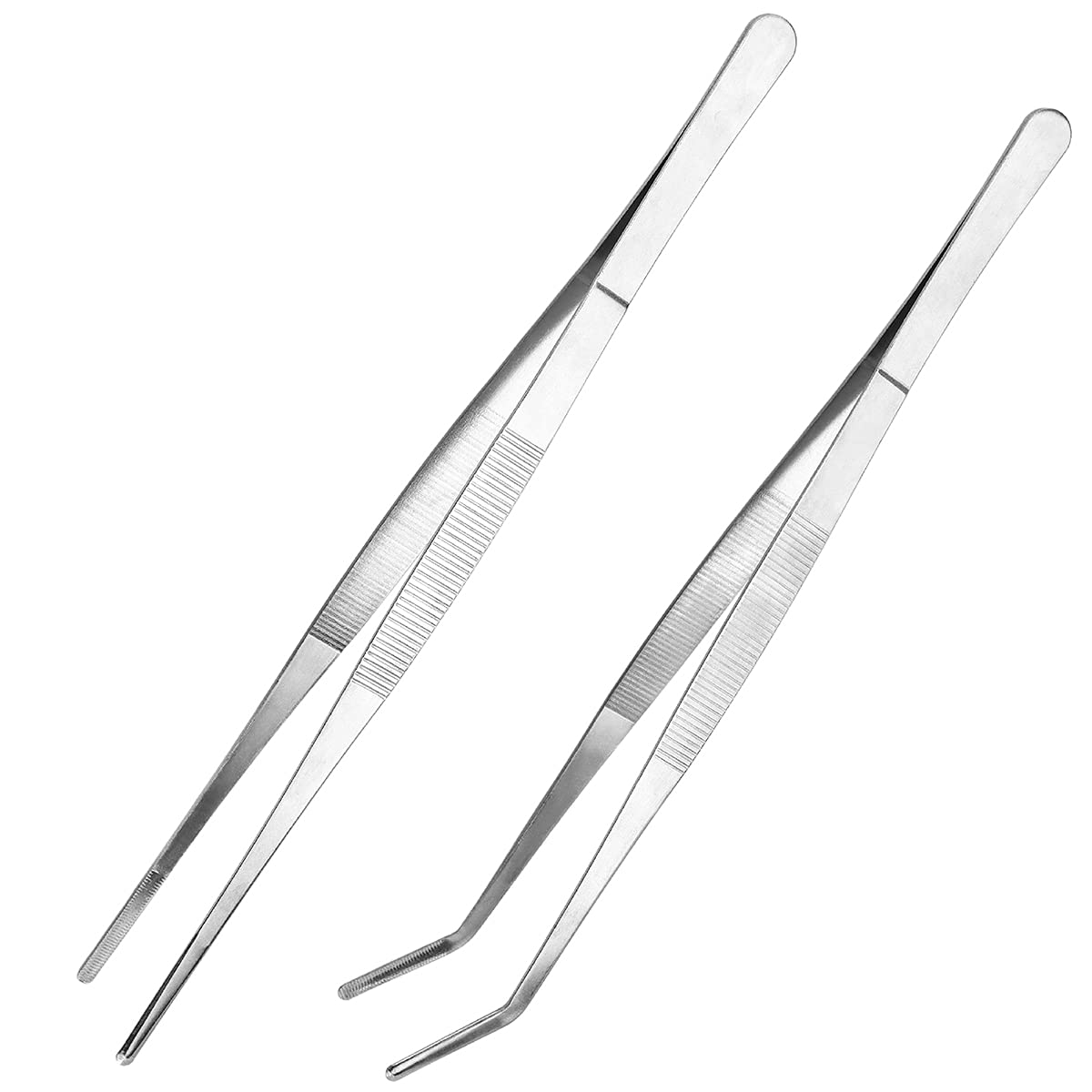 Kitchen Tweezers Long Tweezers Set, Leefone 2 Pcs 12 Inch Stainless Steel Food Tweezers With Precision Serrated Tips For Cooking