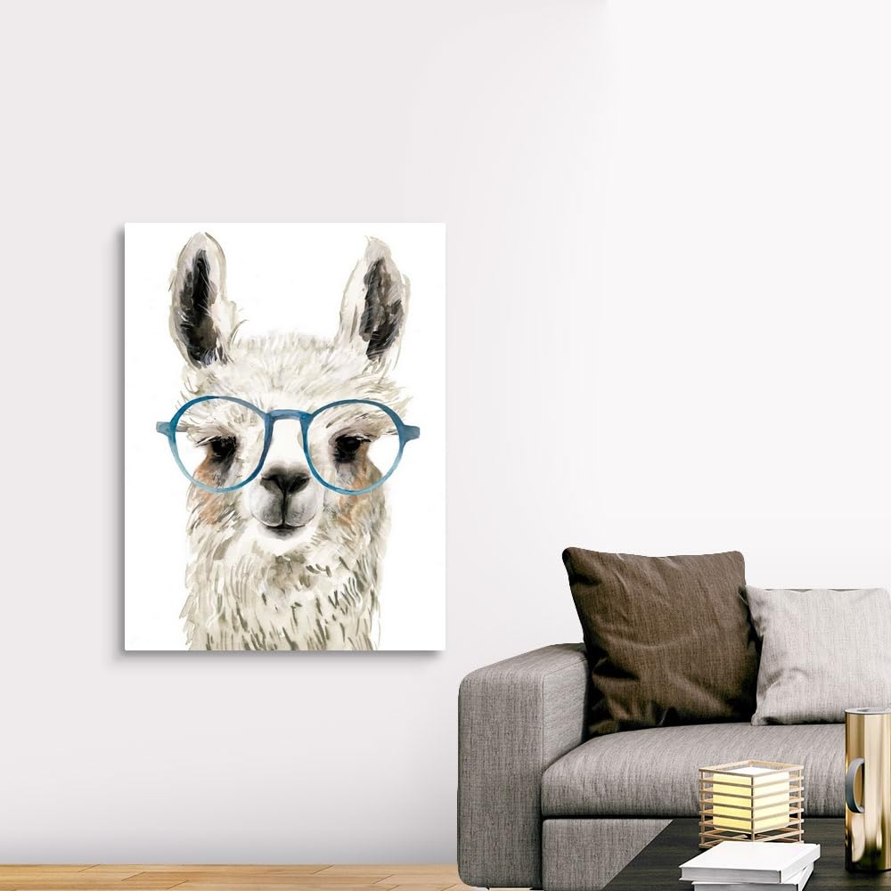 Canvas On Demand Hip Llama Ii Canvas Wall Art Print By Victoria Borges, Contemporary, Home Decor, Wildlife, Alpaca Artwork, 36''