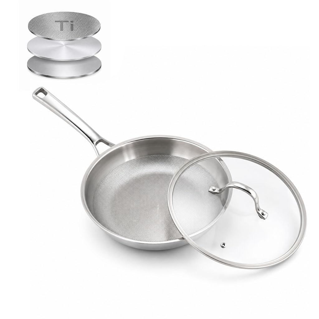 LUMUTATA Titanium Frying Pan with Lid, 10.25 No Coating Skillet