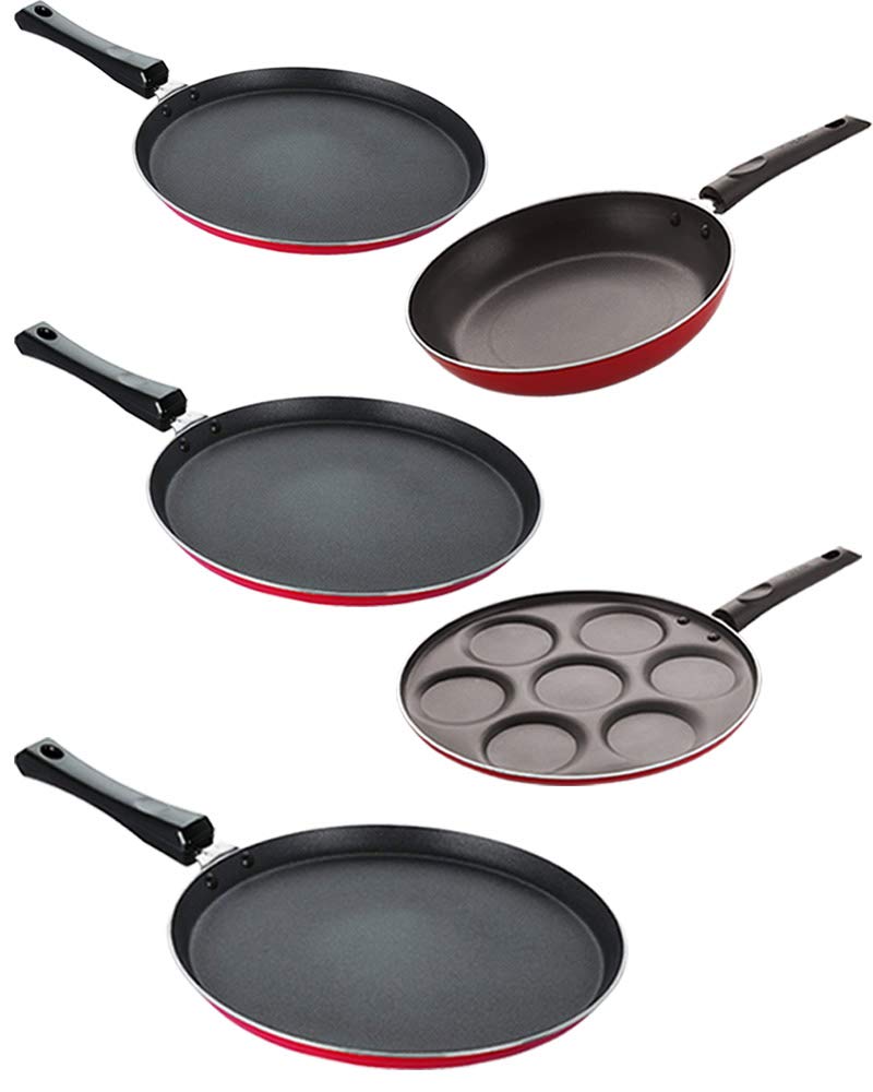 Nirlon Non Stick Aluminium Heat Resistance Cookware Set Of 5 Pieces With Bakelite Handle (Gas Compatible)(2.6Mm_Ft13_Ft12_Tp_Rt_