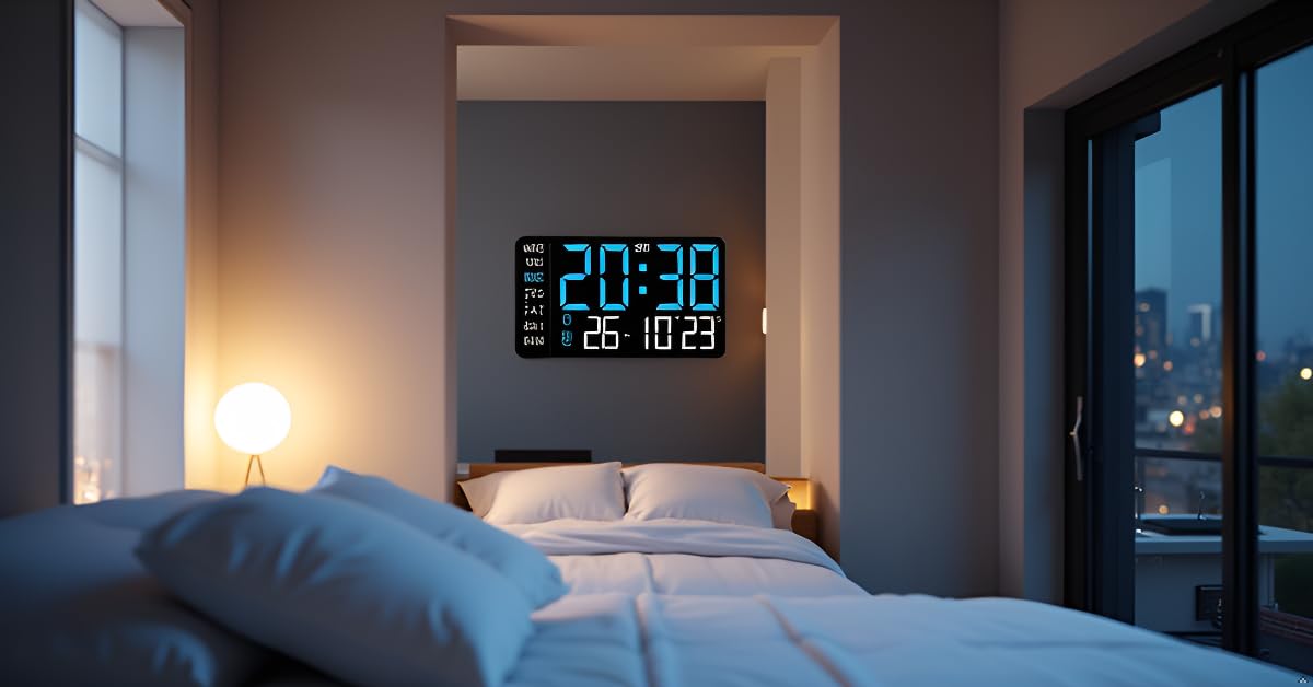 Aerys 9-Inch Digital Alarm Wall Clock, Large Led Display, Adjustable Brightness, 12/24 Hour Format, Date And Temperature Display