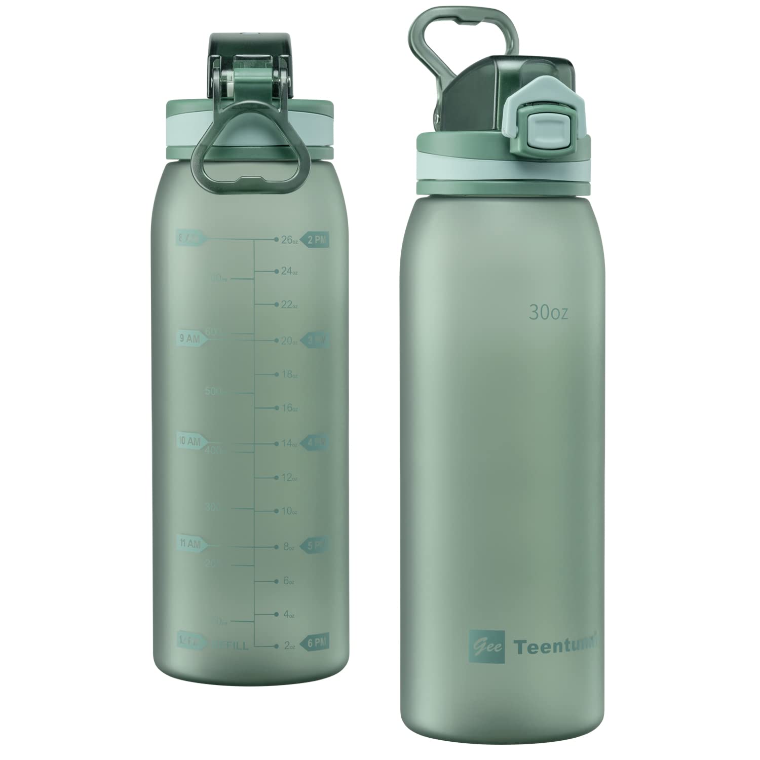 Teentumn Time Marker Water Bottle 30 Oz With Push Button Motivational Measurement Marker, Reusable Tritan Plastic Water Jug For