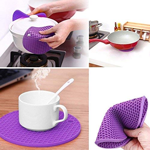 Zollyss 5 Pcs MultiPurpose Silicone Trivet Mats Round Pot Holder Hot Pot Mats Hot Pad Jar Opener Spoon Rest Heat Resistant Non