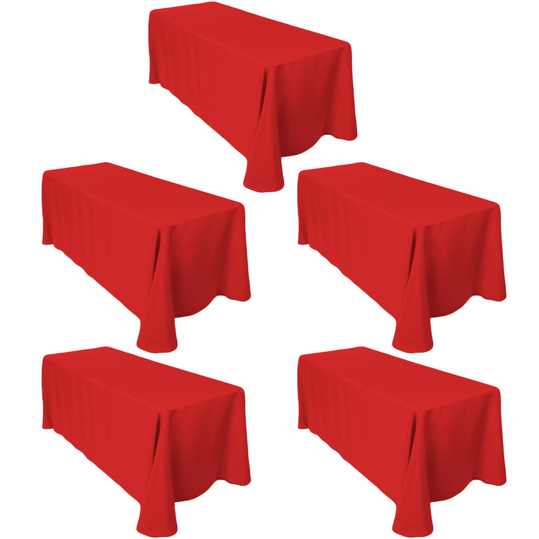 Ltc Linens 5-Pack Rectangular Tablecloths 90 In X 156 In With Rounded Corners - Red Table Covers For 8 Ft Table With Floor-Lengt