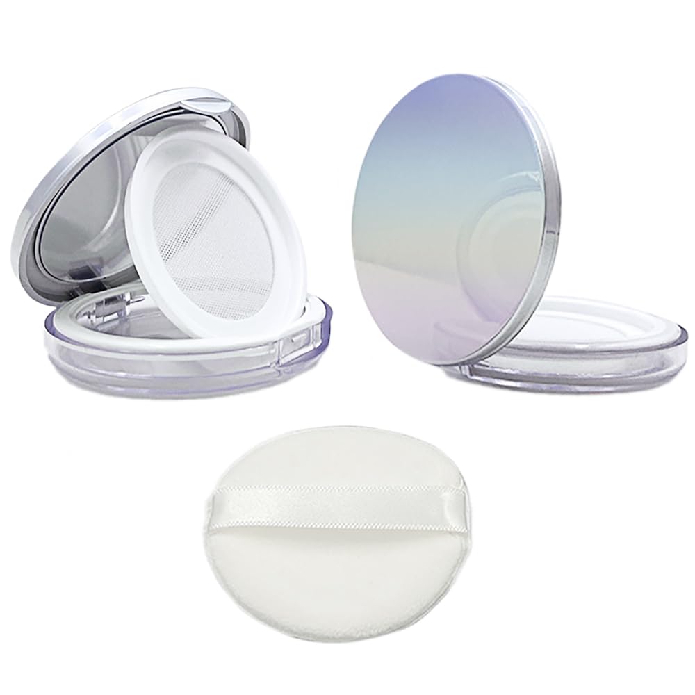 Hahiyo Empty Travel Powder Container Small Loose Powder Compact Case Makeup Cosmetic Jar Refillable Powder Box No Leak Powder Ho