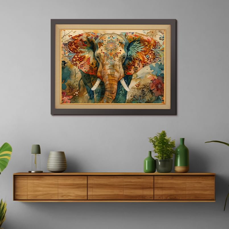 Chalk My Theme Traditional And Auspicious Elephant Wood Print Wall Art 23X18 Inches Home Decor, Living Room, Bedroom, Cafe, Room