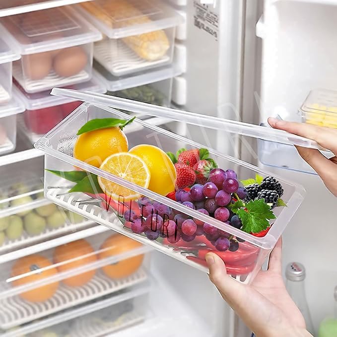 Fridge Storage Containers  Pack Of 6 | 1500Ml Stackable Fridge Organisers With Lids & Removable Drain Plates  Keep Fruits & Ve