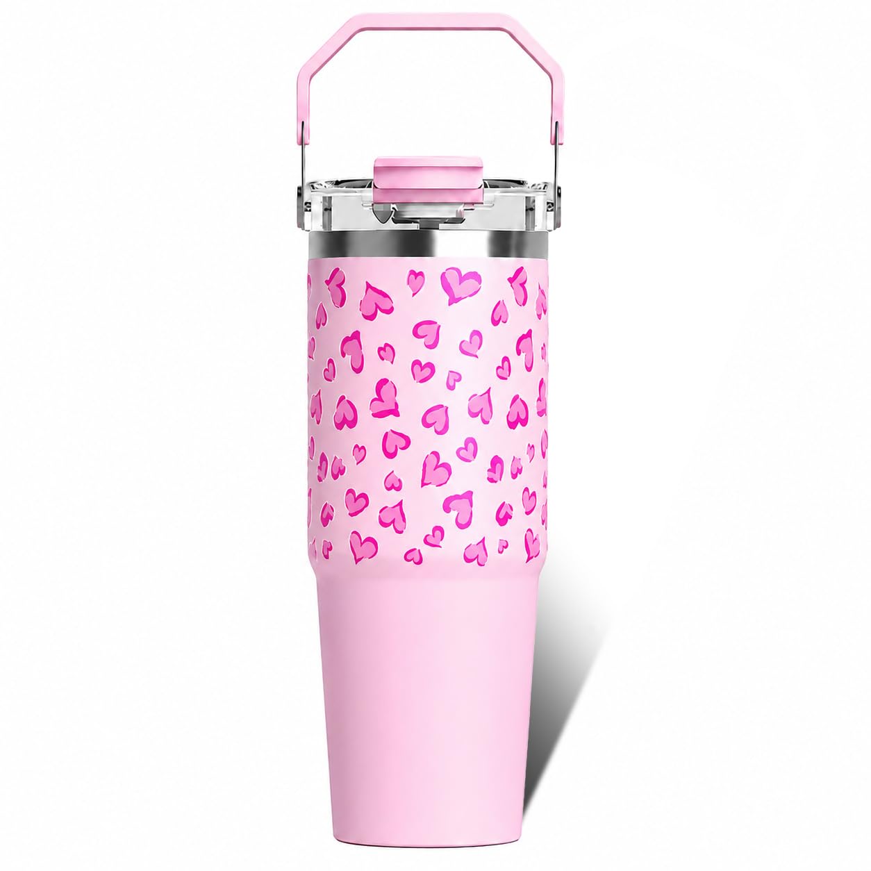 YXMIZOX 30oz Pink Insulated Tumbler with Handle and Flip Straw|Vacuum Sealed, LeakProof,Keeps Hot & Cold for Hours