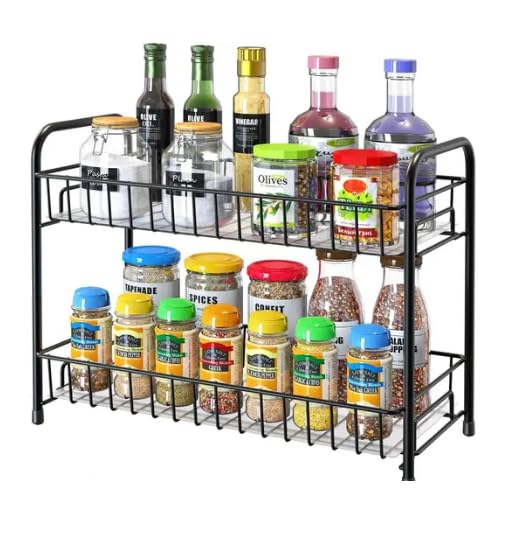 Techsrmaji Metal 2Tier Multipurpose Kitchen Storage Shelf Shelves Holder Stand Rack, Kitchen Countertop Storage Shelf Organizer