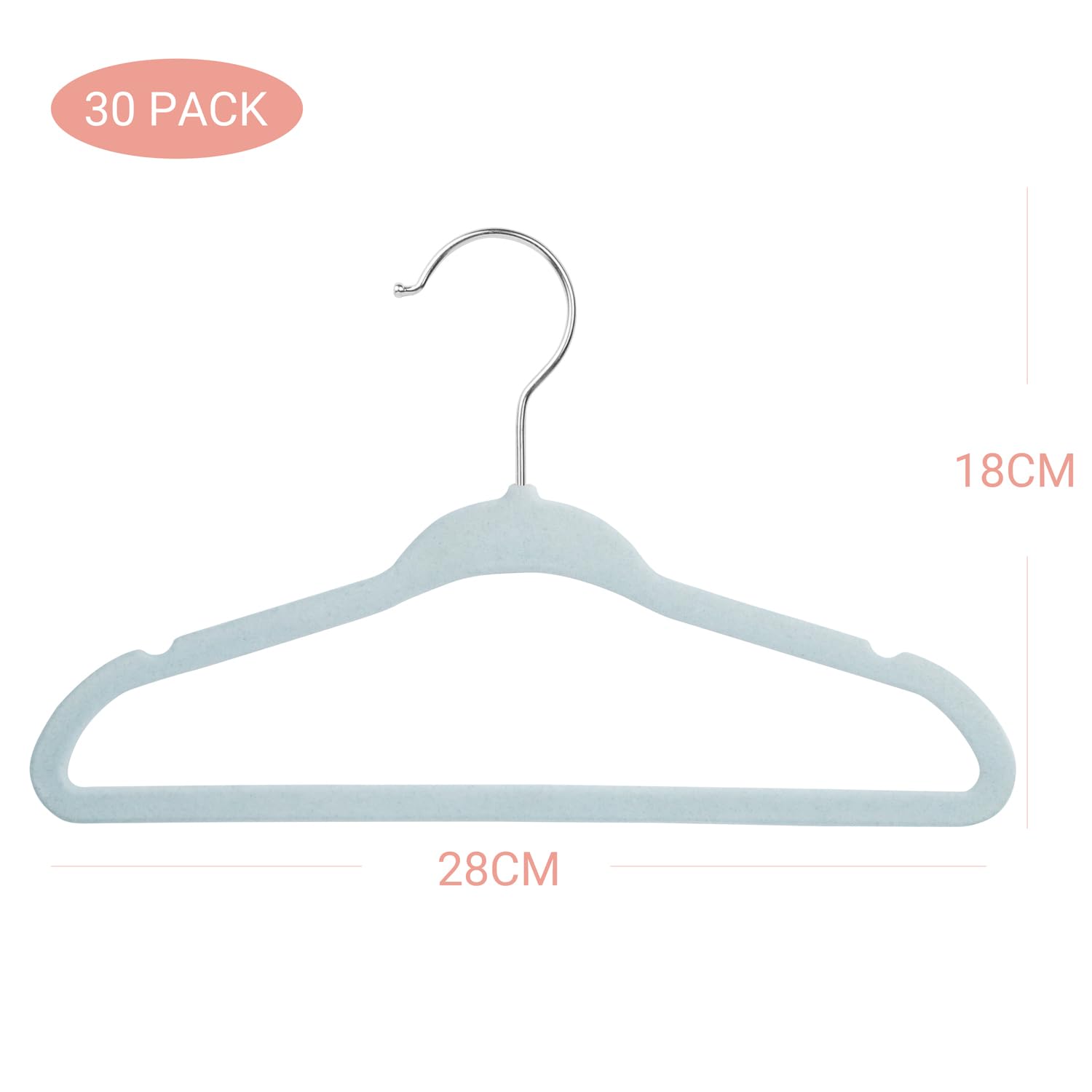 Mangokit Childrens-Clothes-Hangers, 30 Pack (28Cm, Blue) - Non-Slip Velvet Hangers, Ultra-Slim Space Saving, Swivel Hook, Durabl