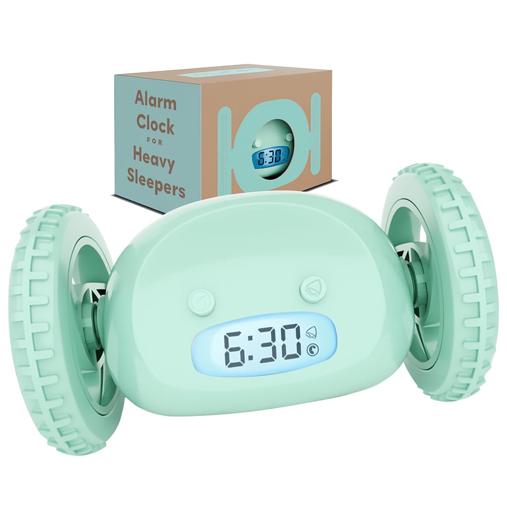 CLOCKY Extra Loud Alarm Clock for Heavy Sleepers on Wheels Rolls Runs Away Vibrating, Easy to Set Super Smart Snooze Digital Bed