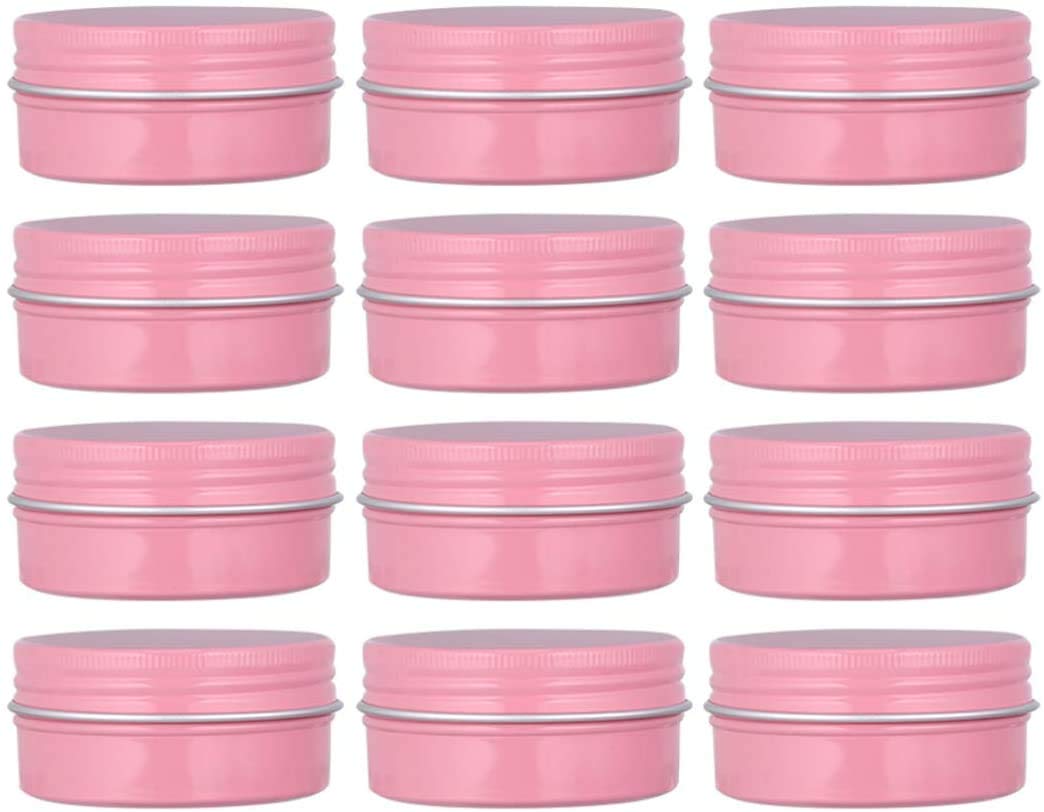 Healthcom 12 Pack 2 Oz Pink Round Aluminum Tin Cans Metal Steel Tins With Screw Top Lids Travel Storage Tins Cosmetic Sample Con