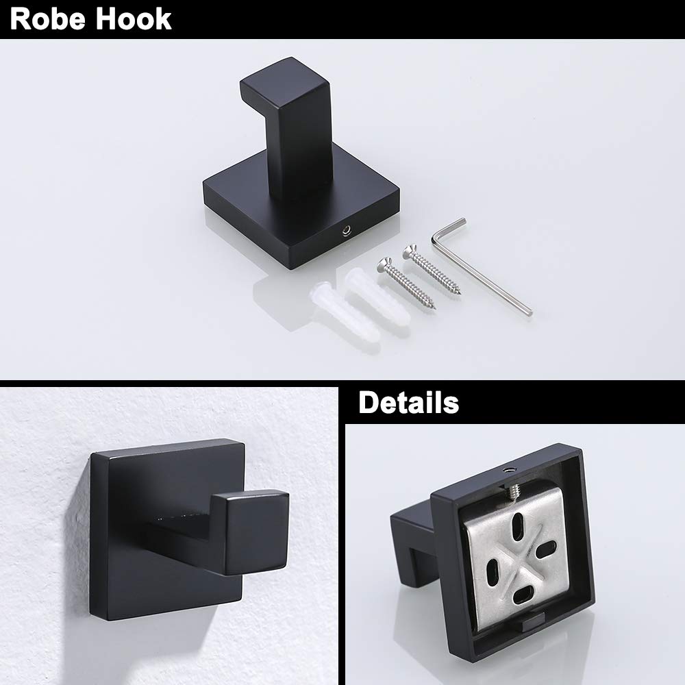 Turs Black 3-Piece Bathroom Towel Holder Set Stainless Steel Wall Mount Bath Hardware Set Toilet Paper Holder Towel Hook,Q7010Bk