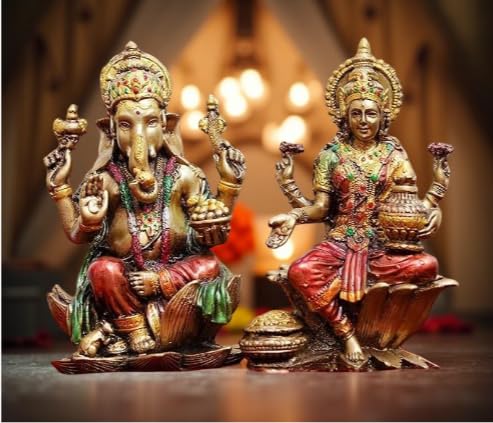 A&S Ventures Laxmi Ganesh Murti Sitting On Lotus Idol Laxmi Ganesh Ji For Home Decor Temple Mandir Pooja Room Office Table Decor