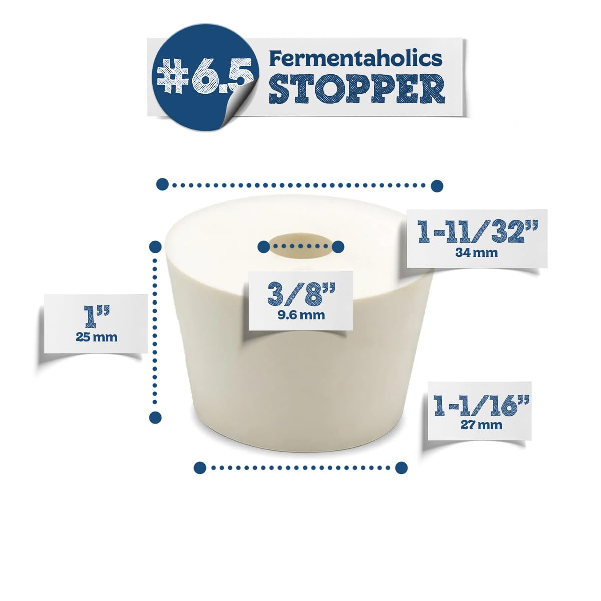 Fermentation Rubber Stoppers Drilled Bungs For Use With Airlock (#6.5 Rubber Stopper - 4 Pack)