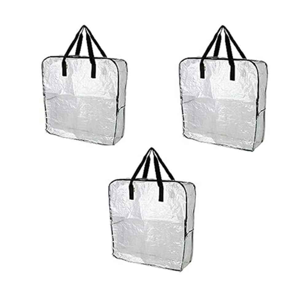 Gujguj Dimpa Heavy Duty Storage Bag  Transparent, 65X22X65 Cm Pack Of 3 | Extra Strong Zipper Bags For Clothes, Quilts, Blanket