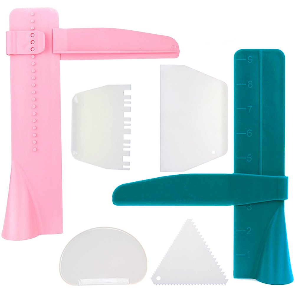 2Pcs Adjustable Cake Smoother Polisher With 4Pcs Different Scrapers, Finegood Fondant Cream Edge Smoothing Decorating Tools - Gr