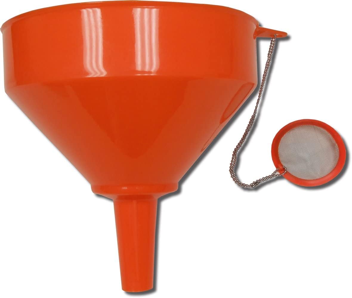 King Kooker 8'' Plastic Cooking Oil Funnel With Attached Reusable Stainless Steel Mesh Filter, Multi