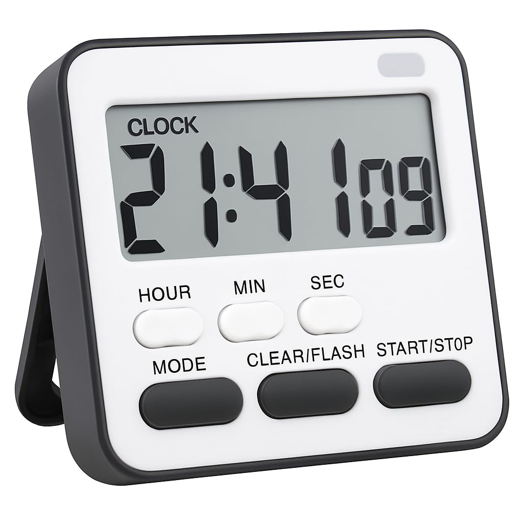 Aerys Digital Kitchen Timer & Stopwatch, Large Digit Countdown, Loud Alarm With Back Stand, Ideal For Cooking, Baking, Study Tab