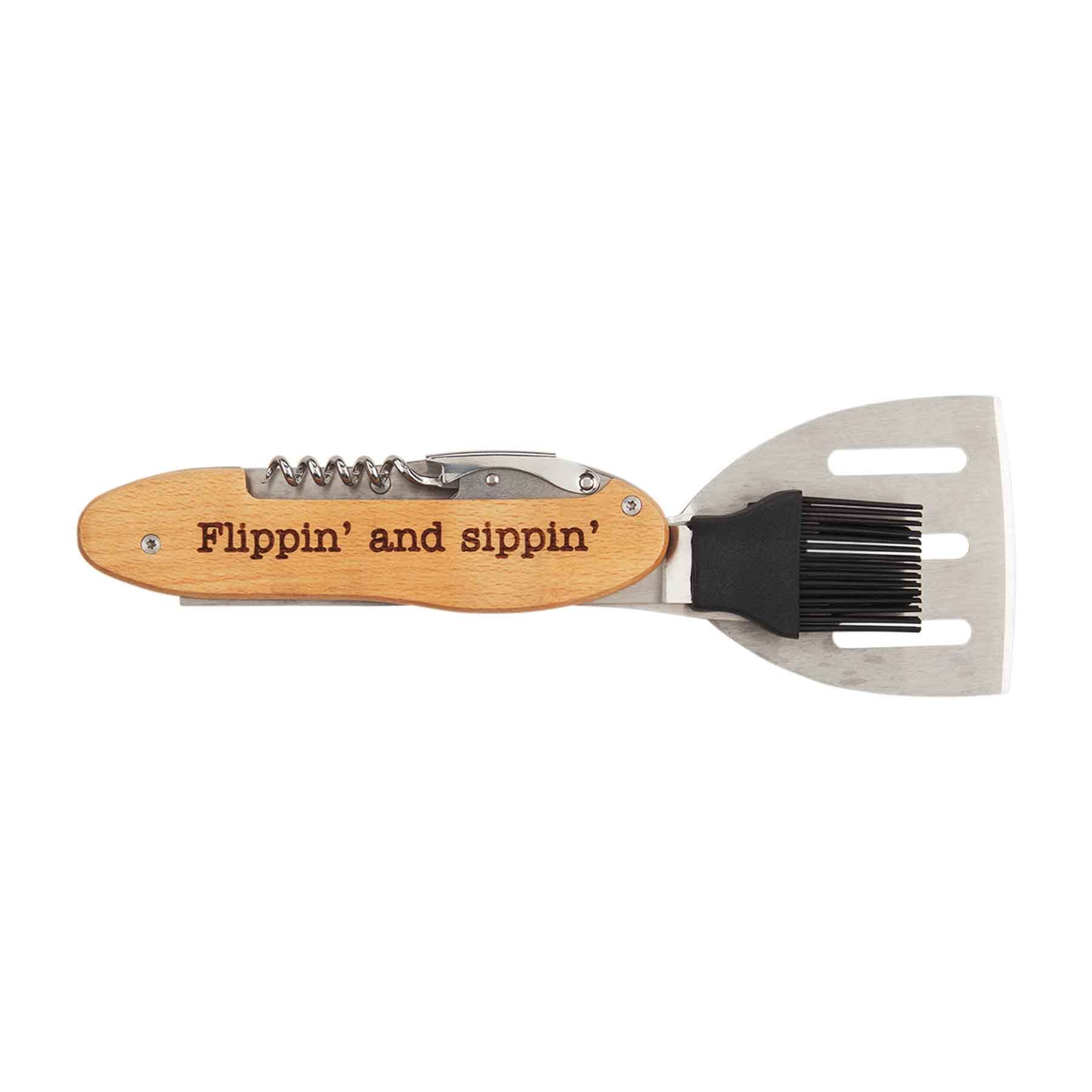 Mud Pie, 12'' Grilling Tool And Bottle Opener Set, Natural