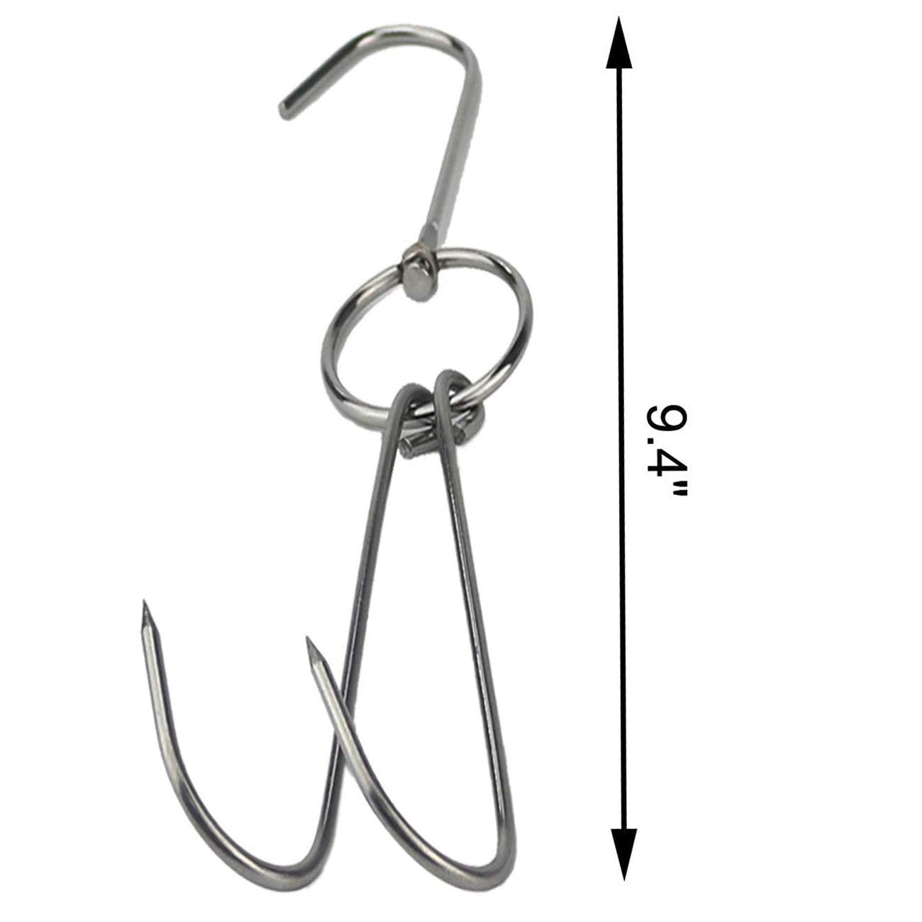Tihood 6Pcs 9.4'' Stainless Steel Double Meat Hooks Roast Duck Bacon Shop Hook Bbq Grill Hanger Cooking Tools Accessories (6 Pac