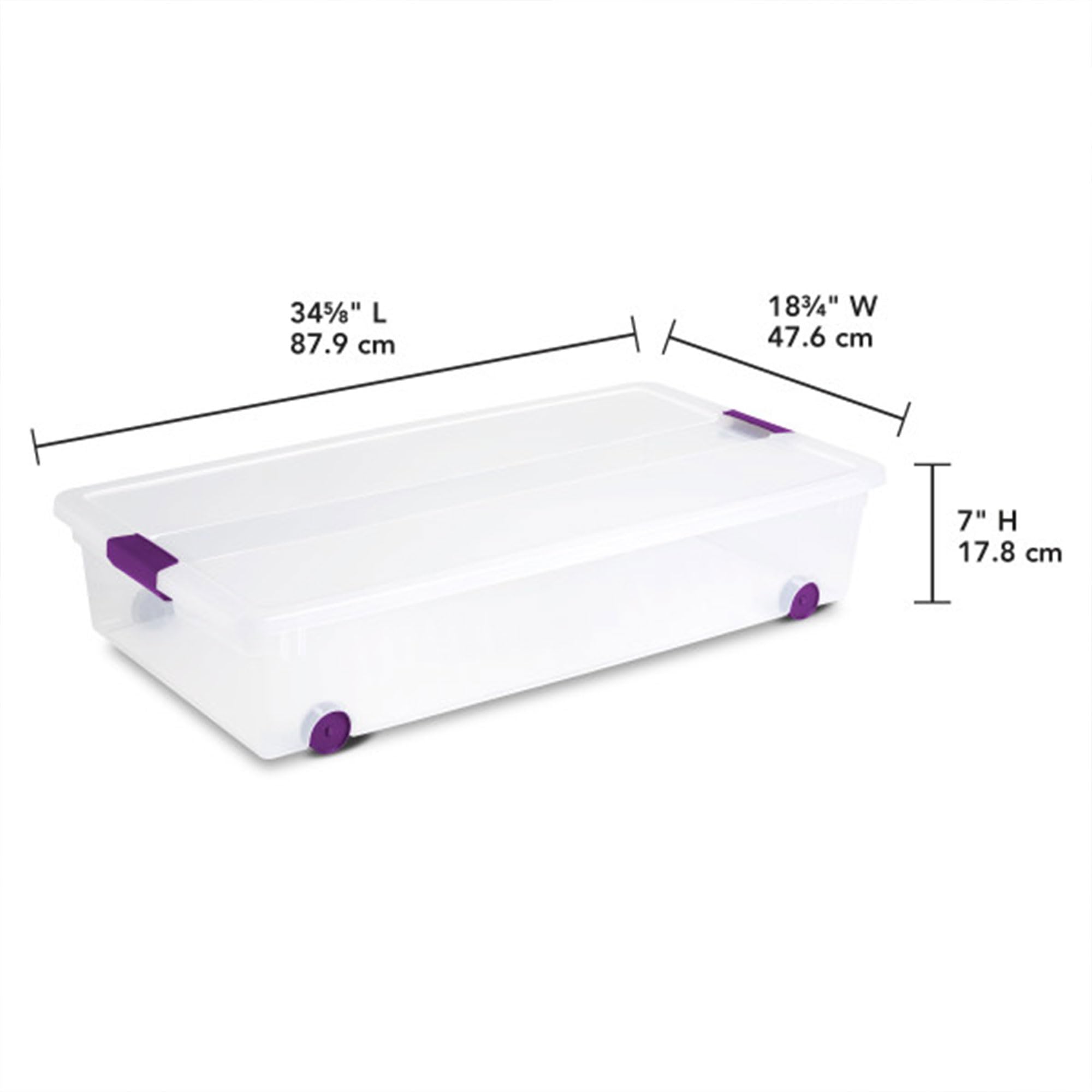 Sterilite 4-Pack Clearview Latch Box, Wheeled Underbed Organizer Bins For Home, 60 Quart