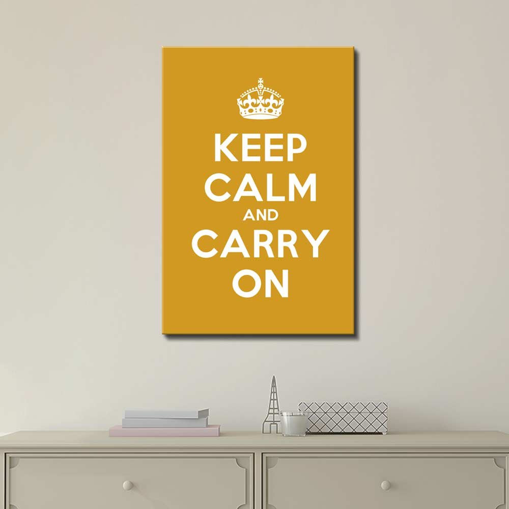 Canvas Wall Art Gallery Wrap Canvas Prints - Keep Calm And Carry On | Stretched Dark Yellow Canvas Home Art Ready To Hang - 32''