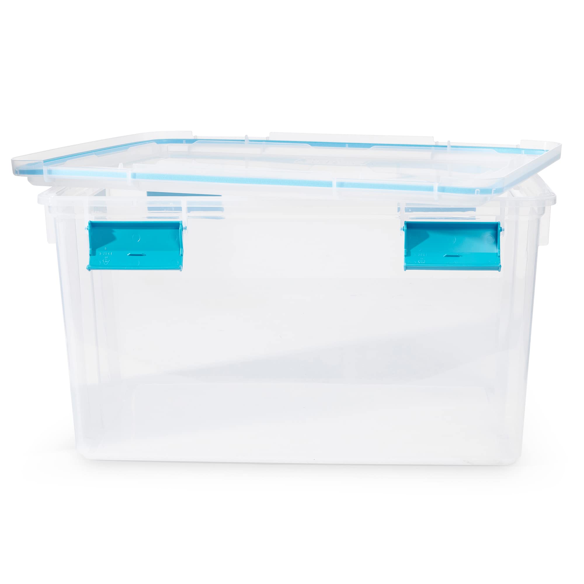Sterilite 54 Qt Gasket Box, Stackable Storage Bin With Latching Lid And Tight Seal, Plastic Container To Organize Basement, Clea