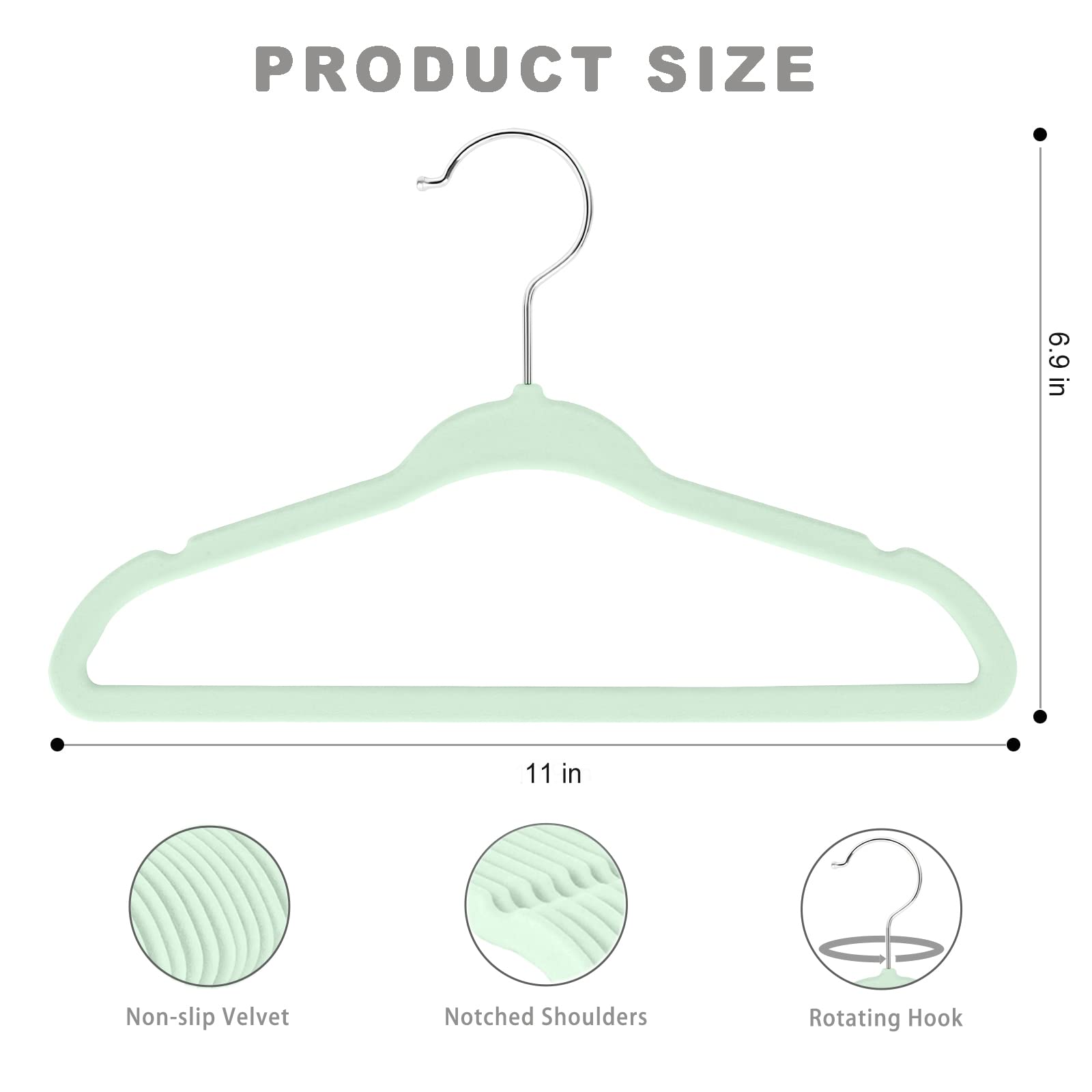 Bagail Kids Velvet Hangers 11 Inches Children'S Clothes Hangers Non-Slip Baby Hangers For Infant/Toddler (Lime Cream,50Pack)