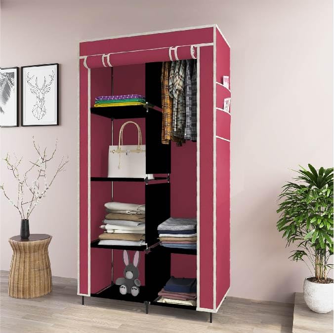 Maison & Cuisine 4+2 Layer Collapsible Wardrobe For Clothes With 6 Shelves, 2 Side Pocket And 1 Hanger (Non Woven Febric And Met