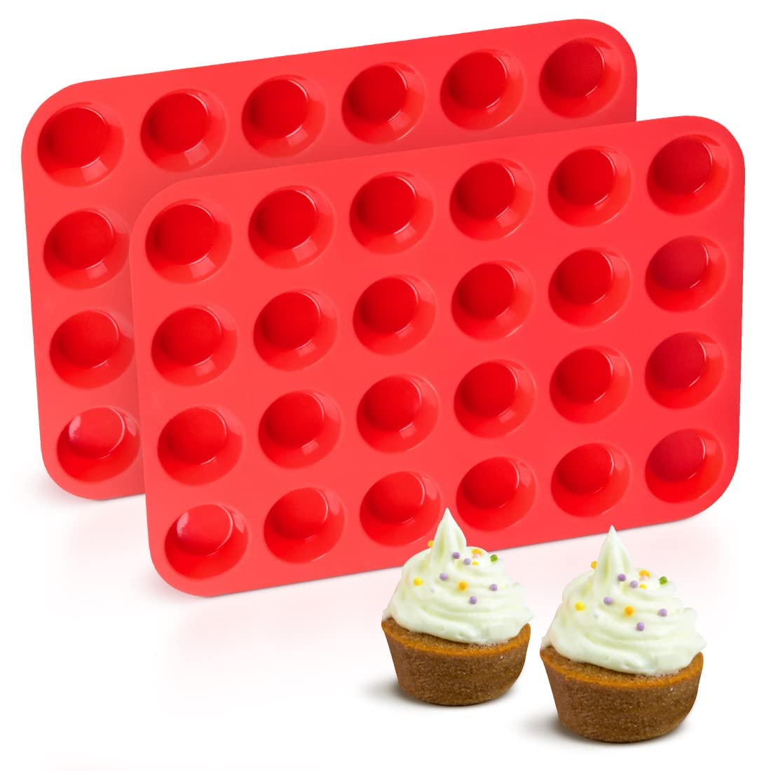 Caketime Silicone Mini Muffin Pan 24 Cups Mini Cupcake Pans, Mini Muffin Tin For Baking Nonstick 2 Pack